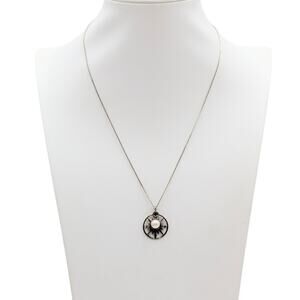 Vintage 925 Sterling Silver Compass Rose & Pearl Charms Box Chain 18.5" Necklace